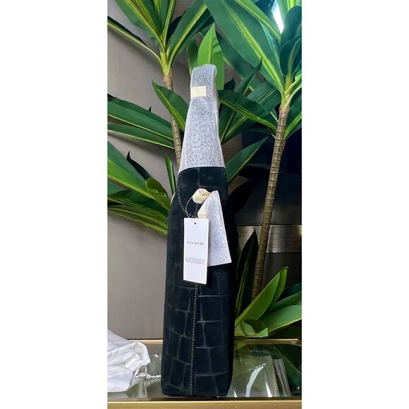 BEAUTIUL COACH Black Croc-Embossed Suede and leather Brooklyn 28 MSRP 395.00 - Picture 3 of 9